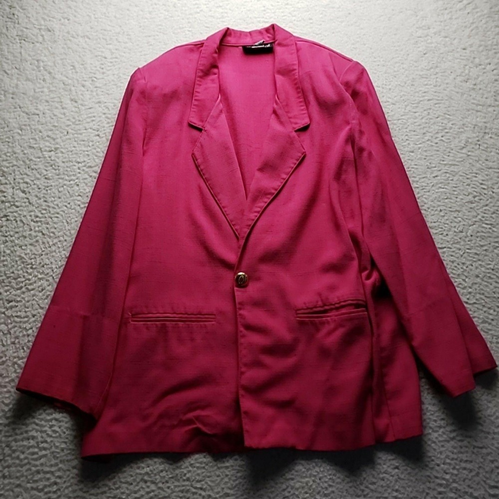 Sag Harbor Blazer Jacket Womens 18 Pink Woven One Button Long Sleeve Career